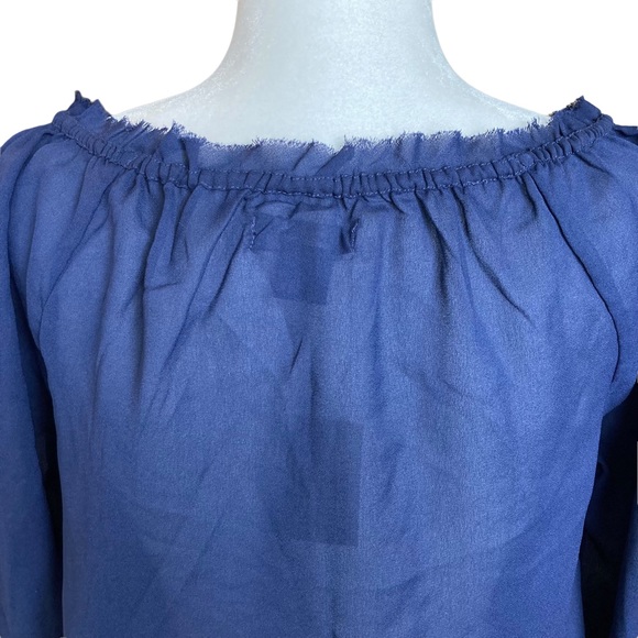 American Eagle long sleeve navy sheer blouse top with purple embroidery-Sz S - Picture 12 of 13